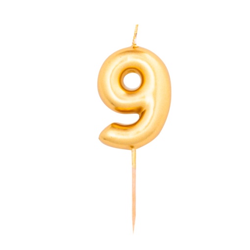 Vela de Aniversário Metalizada nº 9 Dourada 8cm