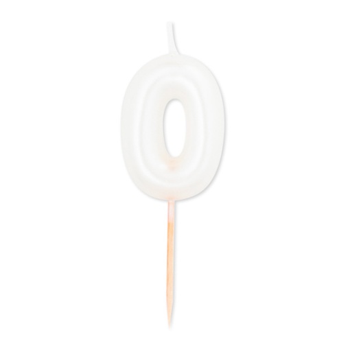 Vela de Aniversário Metalizada nº 0 Branco Pérola 8cm