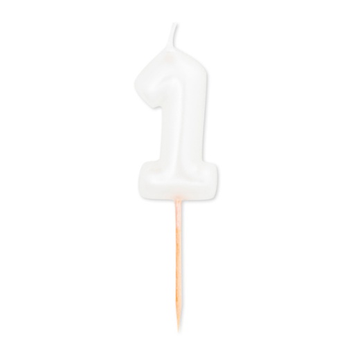 Vela de Aniversário Metalizada nº 1 Branco Pérola 8cm