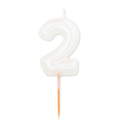 Vela de Aniversário Metalizada nº 2 Branco Pérola 8cm