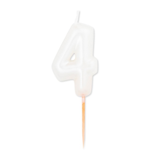 Vela de Aniversário Metalizada nº 4 Branco Pérola 8cm