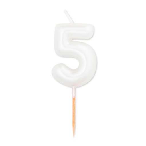 Vela de Aniversário Metalizada nº 5 Branco Pérola 8cm