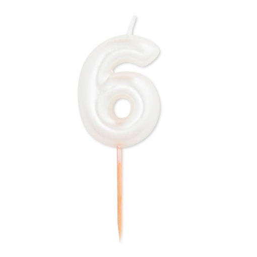 Vela de Aniversário Metalizada nº 6 Branco Pérola 8cm