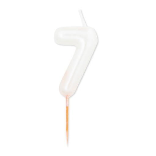Vela de Aniversário Metalizada nº 7 Branco Pérola 8cm
