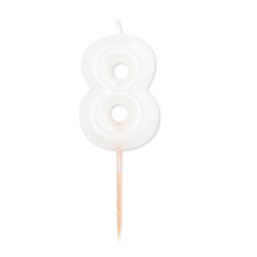 Vela de Aniversário Metalizada nº 8 Branco Pérola 8cm