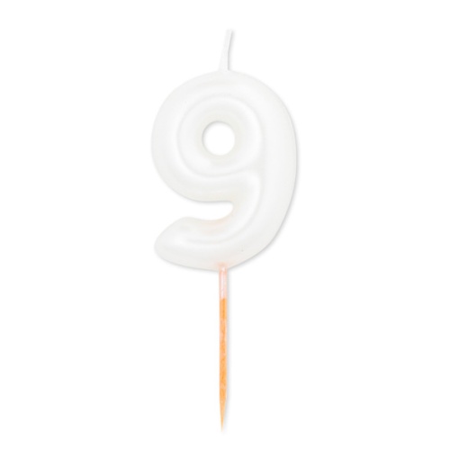 Vela de Aniversário Metalizada nº 9 Branco Pérola 8cm