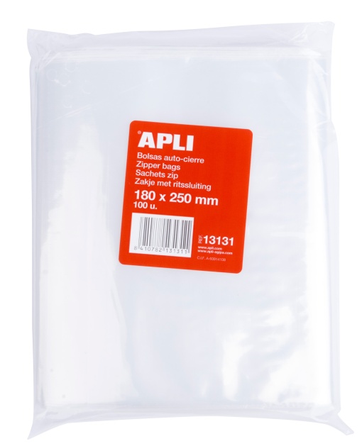 Saco Transparente APLI com Zip 18x25 com 100