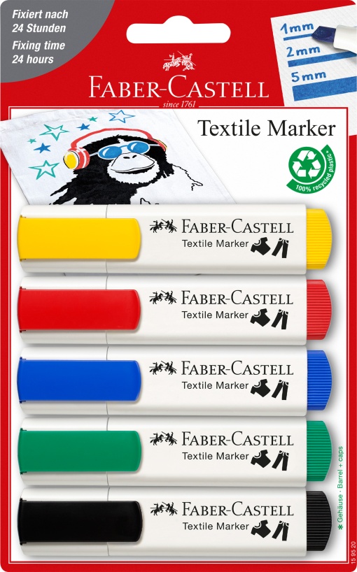 Marcador para tecido FABER-CASTELL TEXTILE 5 cores básicas