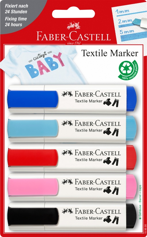 Marcador para tecido FABER-CASTELL TEXTILE 5 cores bebé