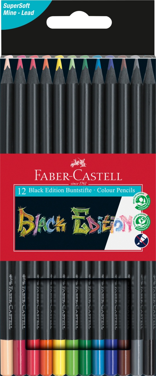 Lápis de Cor FABER-CASTELL Black Edition Longos (12 unidades)