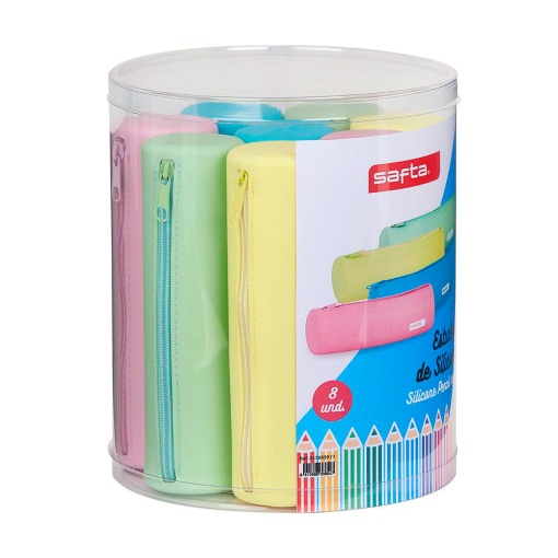 Estojo Escolar SAFTA Redondo Silicone Pastel Sortido