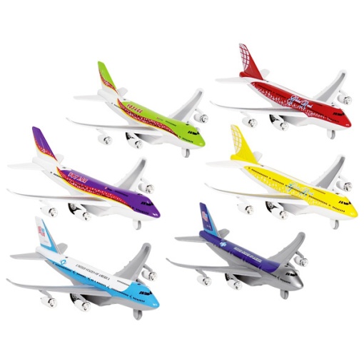 Avião Pull Back Miniatura 18cm com Luzes e Som Sortido GOKI