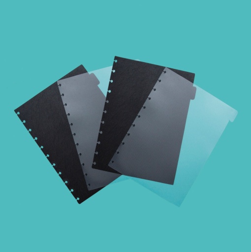 Separadores para Caderno Inteligente Grande (280x215mm) 4 Posições Preto e Transparente