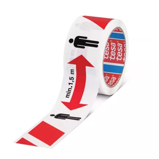 Fita de Sinalização Adesiva 50mx50mm PP Distanciamento Vermelho/branco TESA 58263