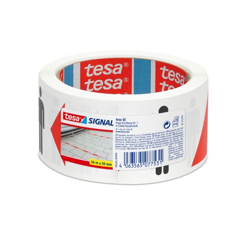 Fita de Sinalização Adesiva 50mx50mm PP Distanciamento Vermelho/branco TESA 58263