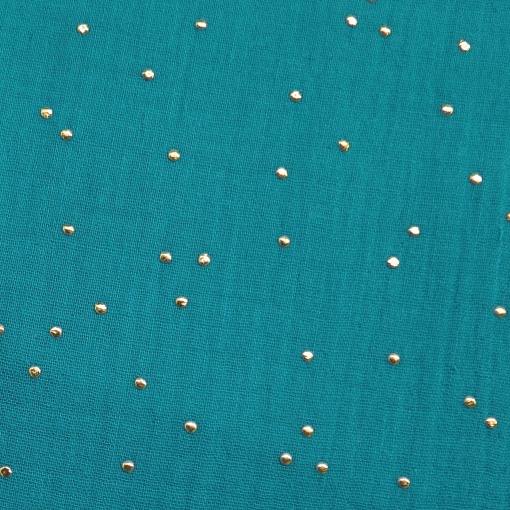 Tecido Mousseline Pintinhas Verde Esmeralda/Dourado 1x1,30m