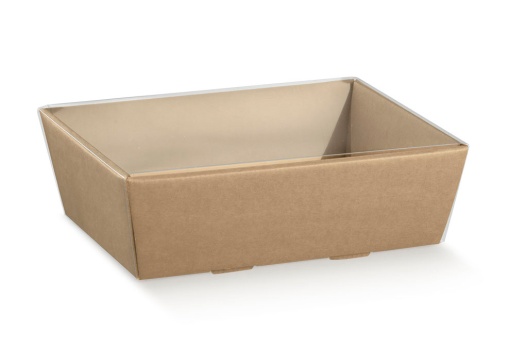 Cabaz em Cartão Kraft 32x11x9,5cm com Tampa Plástica