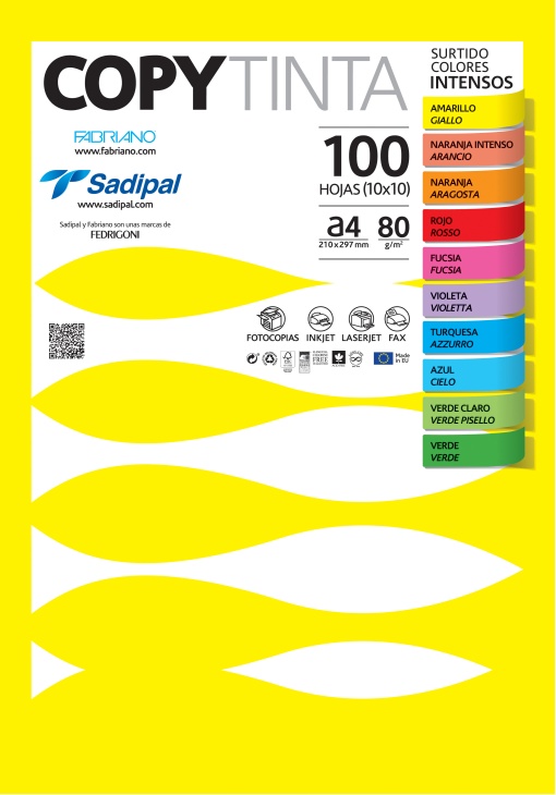 Papel fotocópia colorido A4 80g FABRIANO Copy Tinta 10 cores intensas - 100 folhas