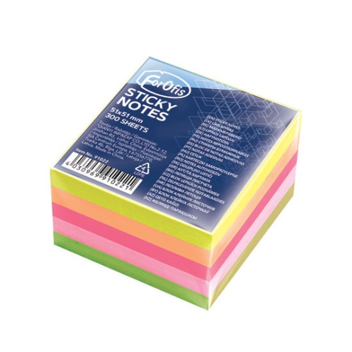Bloco de Notas Aderentes FOROFIS 51x51mm 5 Cores Neon 300 folhas