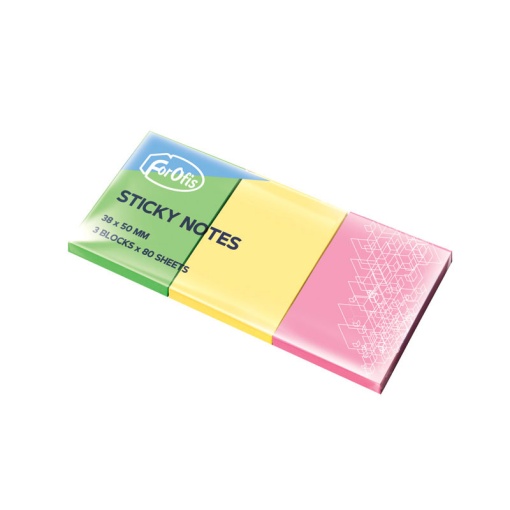 Bloco de Notas Aderentes FOROFIS 38x50mm Neon Sortido 80 folhas com 3