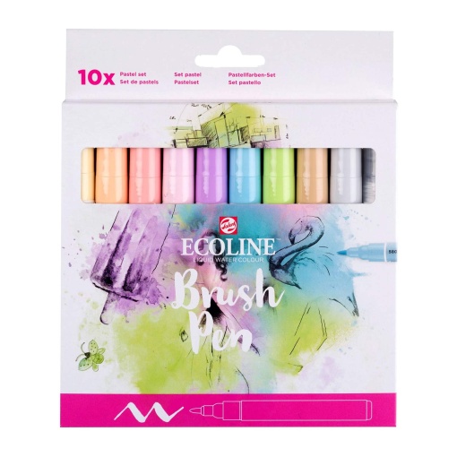 Brush Pen Aguarelável TALENS ECOLINE 10 Cores Pastel