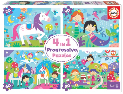 Puzzle EDUCA 20-40-60-80 peças Progressivo Mundo de Fantasia