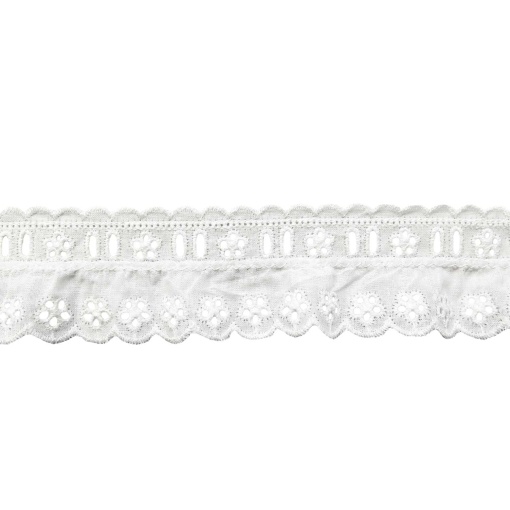 Fita de tecido bordado com folho e passe-fita 35mm branco Pff-20 (metro)