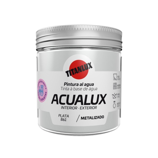 Tinta Acrílica TITAN Acualux Metálica Prateado 861 75ml