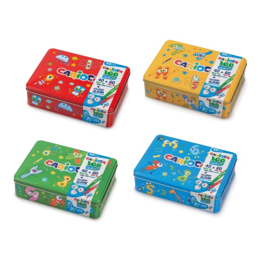 Canetas de Feltro CARIOCA + Livro para Colorir Caixa Metal com 100 Sortido