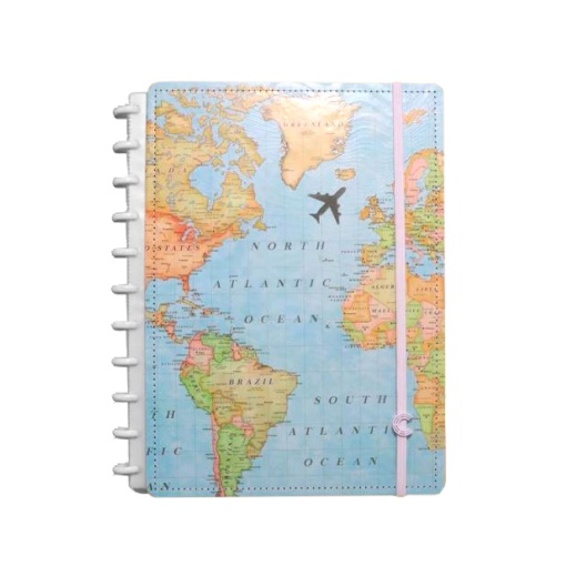 CADERNO INTELIGENTE Grande (215x280mm) Pautado Mapa MUNDI Azul By Gocase