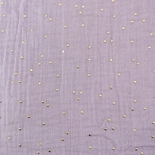 Tecido Mousseline Pintinhas Lilás/Dourado 1x1,3m