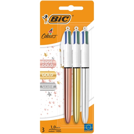 Esferográfica de 4 Cores BIC 4 Colours Gold+Shine+Rosegold com 3