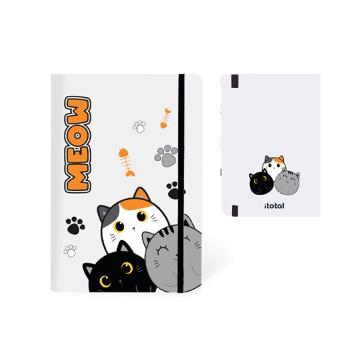 Caderno A5 I-TOTAL Gato Pontilhado 96 folhas com Elástico