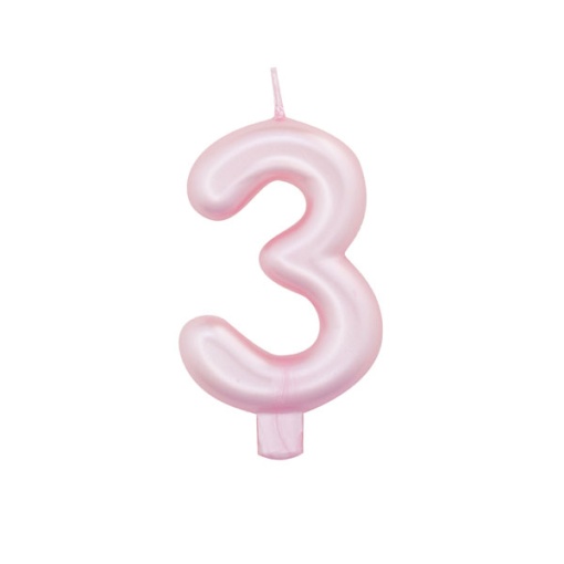 Vela de Aniversário Metalizada nº 3 Rosa Pérola 9cm