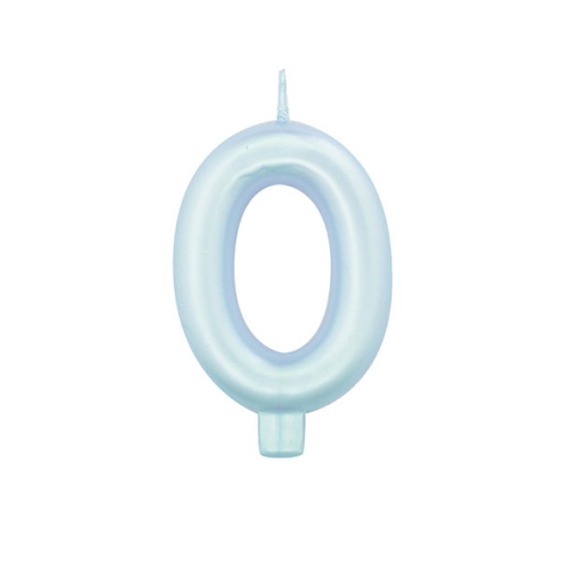 Vela de Aniversário Metalizada nº 0 Azul Pérola 9cm