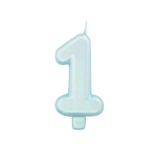 Vela de Aniversário Metalizada nº 1 Azul Pérola 9cm
