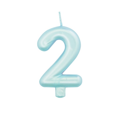 Vela de Aniversário Metalizada nº 2 Azul Pérola 9cm