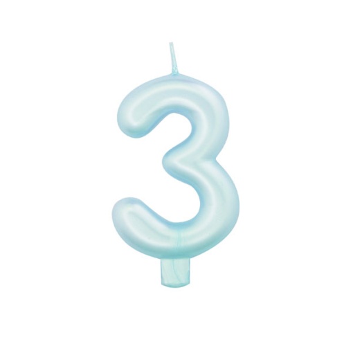 Vela de Aniversário Metalizada nº 3 Azul Pérola 9cm