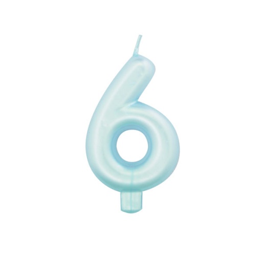Vela de Aniversário Metalizada nº 6 Azul Pérola 9cm