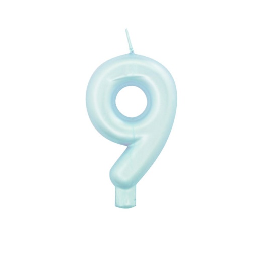 Vela de Aniversário Metalizada nº 9 Azul Pérola 9cm