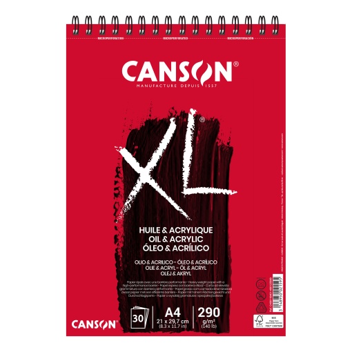 Bloco Óleo e Acrílico Espiral CANSON XL A4 290g 30 folhas grão fino