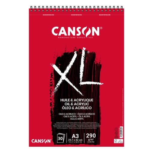 Bloco Óleo e Acrílico Espiral CANSON XL A3 290g 30 folhas grão fino