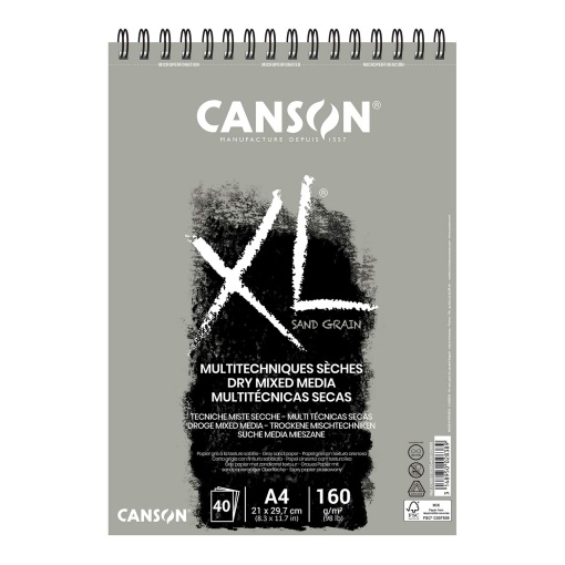 Bloco Mix Media Espiral CANSON XL Seco A4 160g 40 folhas cinza