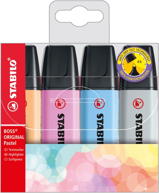 Sublinhador STABILO Boss Original Pastel caixa - 4 unidades 70/4-4