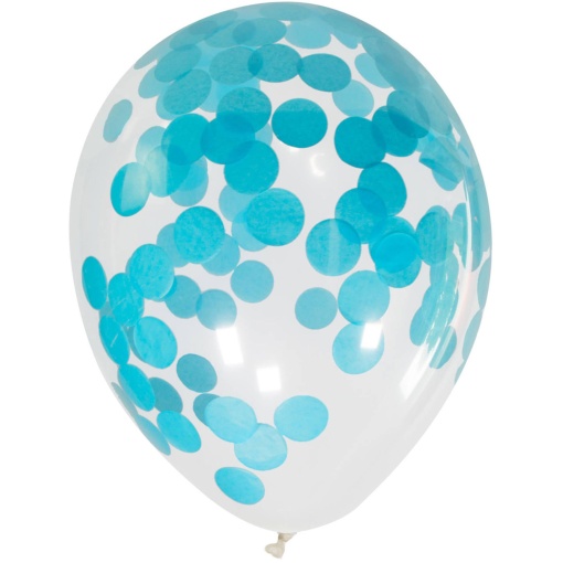 Balão de látex com confettis 30cm 12ö redondos branco/azul bebé (4 unidades) FOLAT