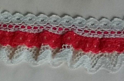 Fita de Renda com Duplo Folho HILOGAR Ligia 25mm Marfim/coral 88 (metro)