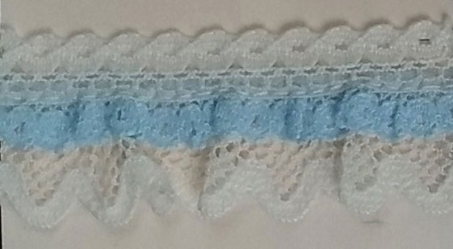 Fita de Renda com Duplo Folho HILOGAR Ligia 25mm Marfim/azul Bebé 71 (metro)