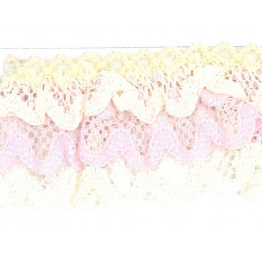 Fita de renda com folho triplo HILOGAR Omero 35mm marfim/rosa 36 (metro)