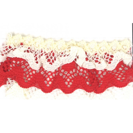 Fita de renda com folho triplo HILOGAR Omero 35mm marfim/vermelho 5 (metro)