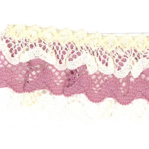 Fita de renda com folho triplo HILOGAR Omero 35mm marfim/rosa 23 (metro)
